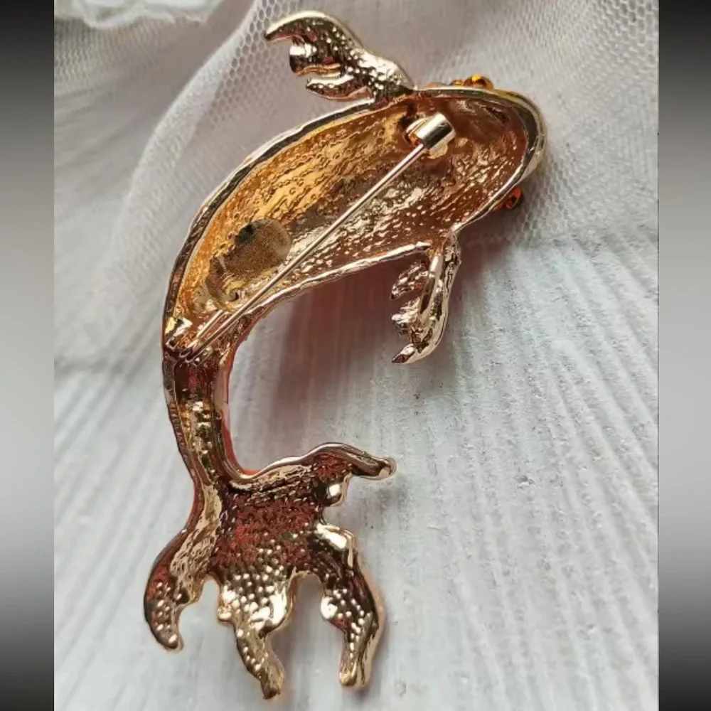 Koi Fish Maroon Red &Orange Gold Enamel Brooch Set– Symbol of Luck & Prosperity